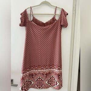 Red Patterned Off-Shoulder Dress